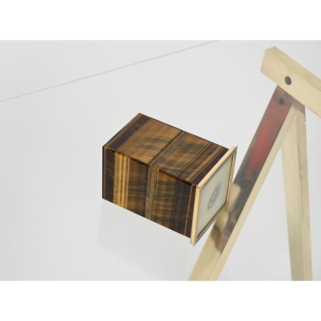 Metal Italian Tiger's Eye and Gilt 800 Silver Desk Pen Holder by Mazzetti Milano, 1950 For Sale - Image 7 of 13