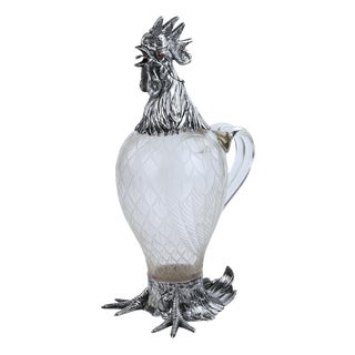 Glass and Silver Rooster Jug from J.D. Schleissner Söhne, Hanau, Germany, Late 19th Century For Sale