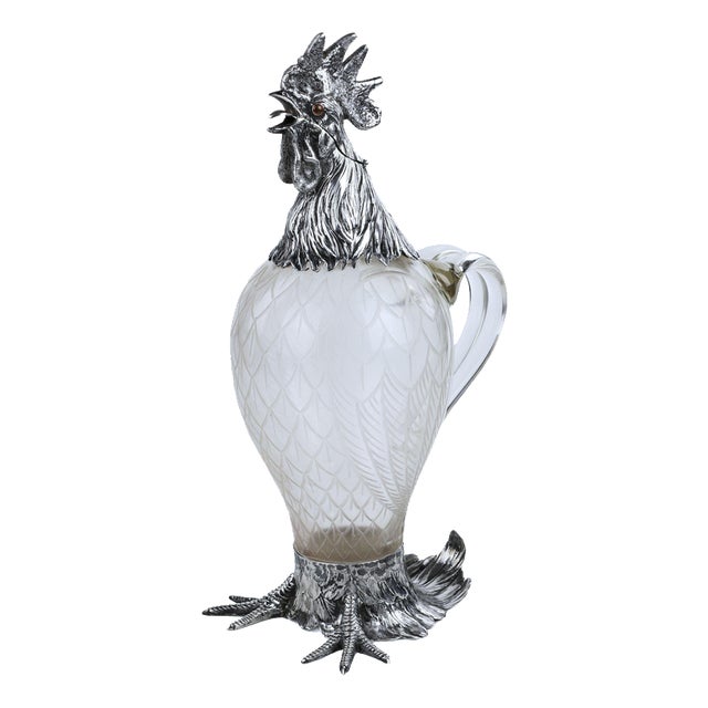 Glass and Silver Rooster Jug from J.D. Schleissner Söhne, Hanau, Germany, Late 19th Century For Sale