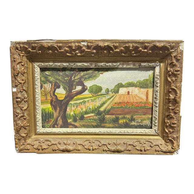 Vintage Miniature French Country Painting For Sale