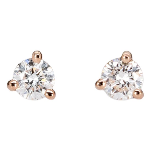 Round 3mm - Lab-Created Diamond Martini Studs in 14k Solid Gold-Set of 2 For Sale