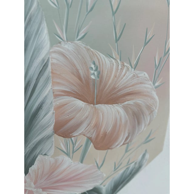 Textile Vintage Octagonal Oil on Canvas Painting Bird of Paradise and Hibiscus For Sale - Image 7 of 12