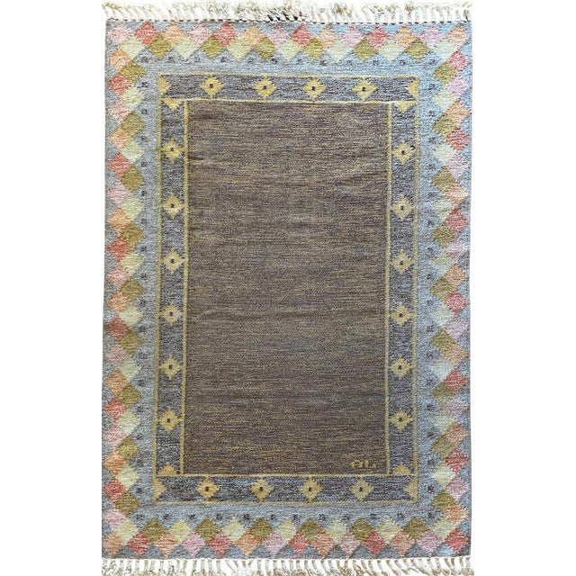 Scandinavian Modern Pastel Röllakan Flatweave Rug, 1950s For Sale - Image 17 of 17