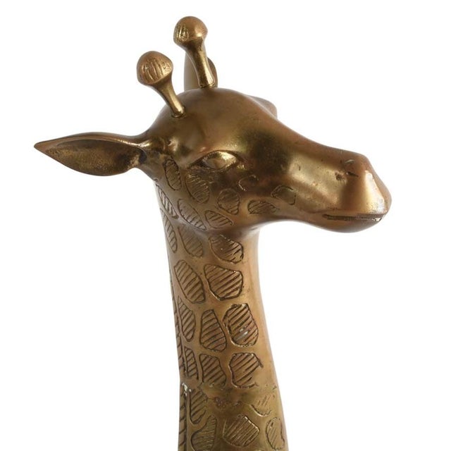 Brass Mid-Century Modern Tall Brass Giraffe Sculpture With Engraved Patterned Surface For Sale - Image 8 of 10