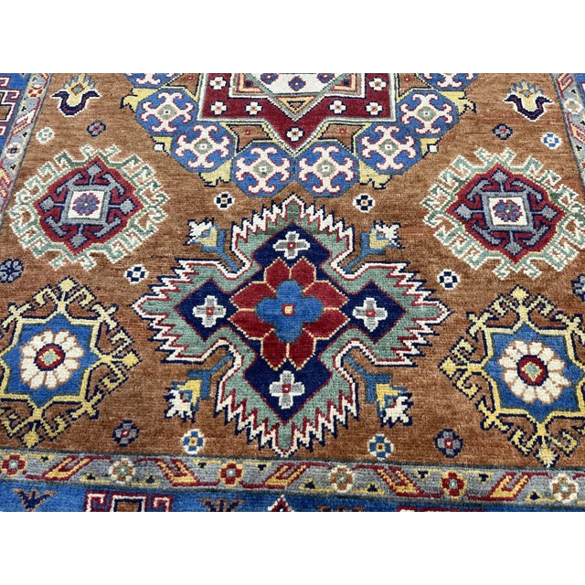Rust and Blue Kazak Wool Rug With Center Medallion, 4'11" X 7'1" For Sale - Image 4 of 16