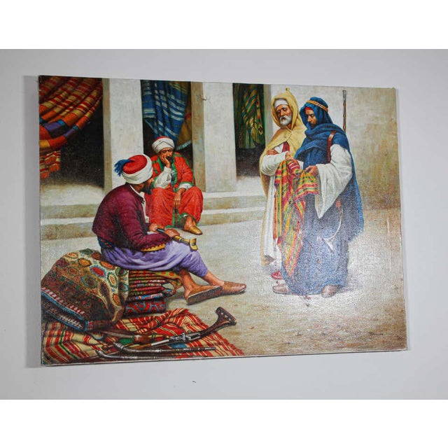 Moroccan Orientalist Oil Painting Of A Rug Market Chairish