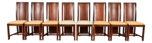 Frank Lloyd Wright Sculpted Mahogany High Back Dining Chairs, Set of Eight