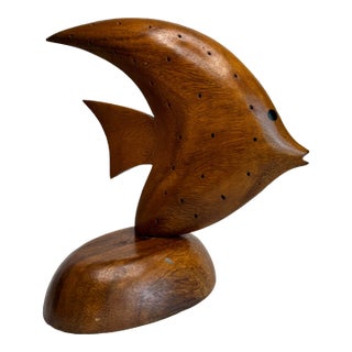 Mid Century Nautical Angelfish Solid Wood Tabletop Sculpture For Sale
