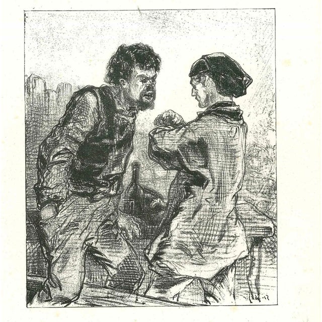 After Gavarni, The Attention, Original Lithograph, 1881 For Sale