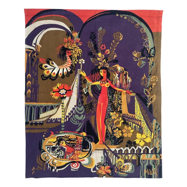Mid-Century Modern French Tapestry by Mileva for Aubusson, 1940s For Sale