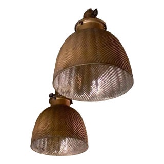 Pair of Early 20th Century Industrial Gold X-Ray Mercury Glass Dome Pendants Lights For Sale