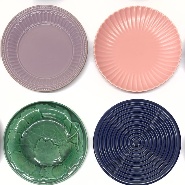 Mid-Century Modern All Over Color Jewel-Toned Textured Ceramic Side Plate Curation - Group of 12 For Sale - Image 3 of 16