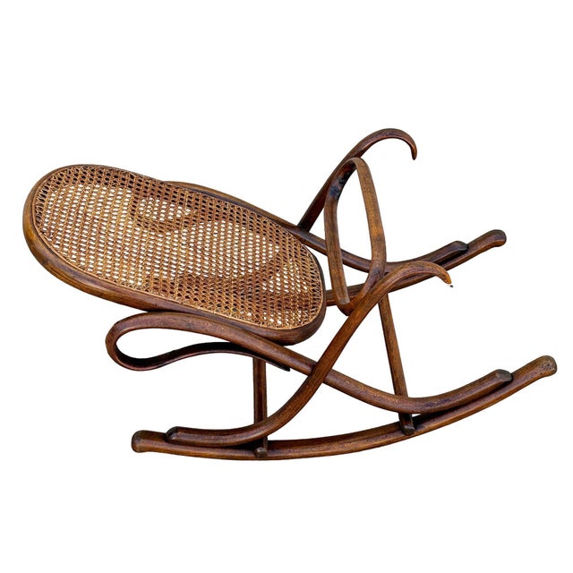 Victorian Antique Vienna Secession Light Bent Oak & Caine Rocking Foot Stool Attributed to Thonet No.7001 For Sale - Image 3 of 8