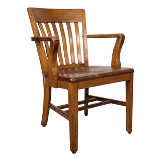 Antique Traditional Mahogany Wood Bankers Library Arm Chair For Sale