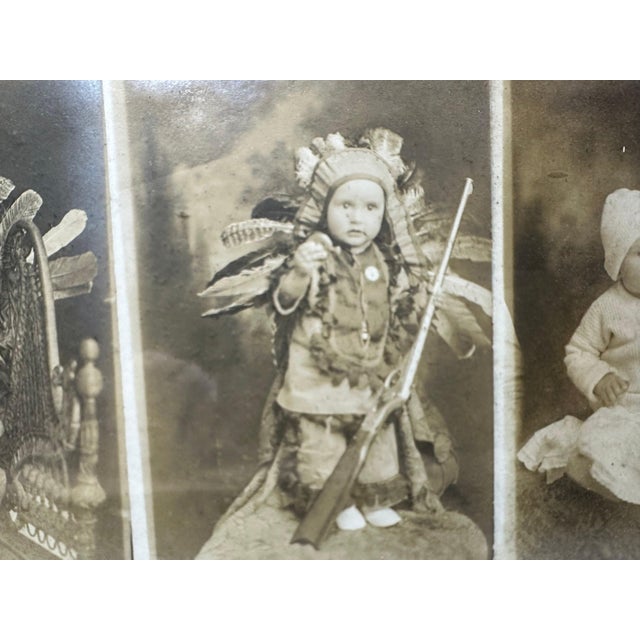 Antique Framed Photograph Collage: Toddler Dressed as Native American For Sale - Image 4 of 8