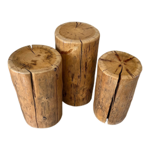 Set of Three Solid Wood Stump Side Tables
