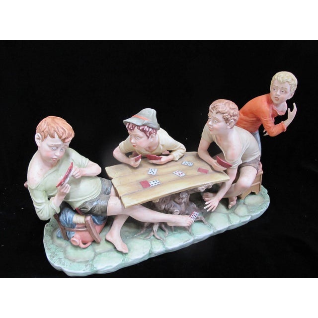 Figurative Capodimonte Large Porcelain Cheaters Boys Playing Cards Signed Pucci Figurine For Sale - Image 3 of 14