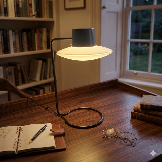 New aj oxford table lamp - arne jacobsen 1963 - black steel and opal blown glass arne jacobsen (1902-1971) was a world-...