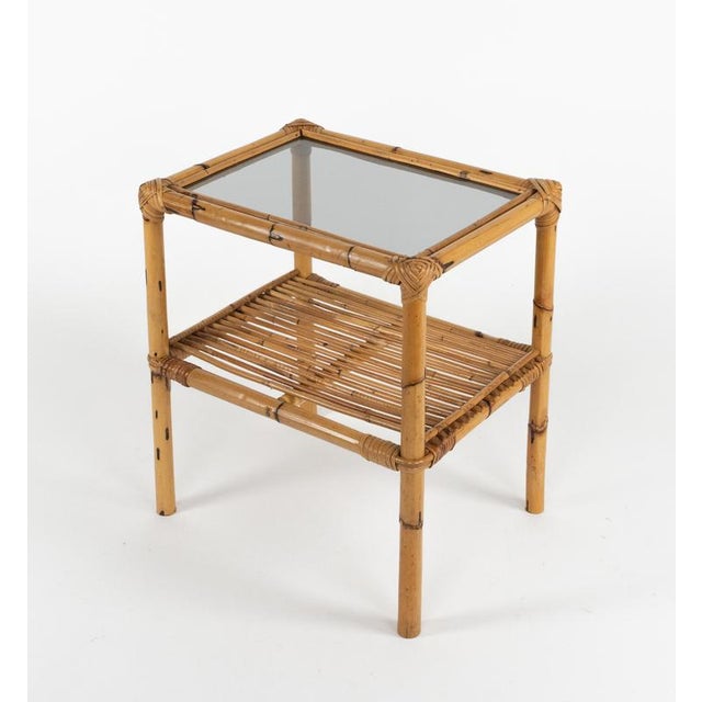 Mid-Century Side Tables in Rattan, Bamboo and Smoked Glass, Italy, 1970s, Set of 2 For Sale - Image 9 of 13