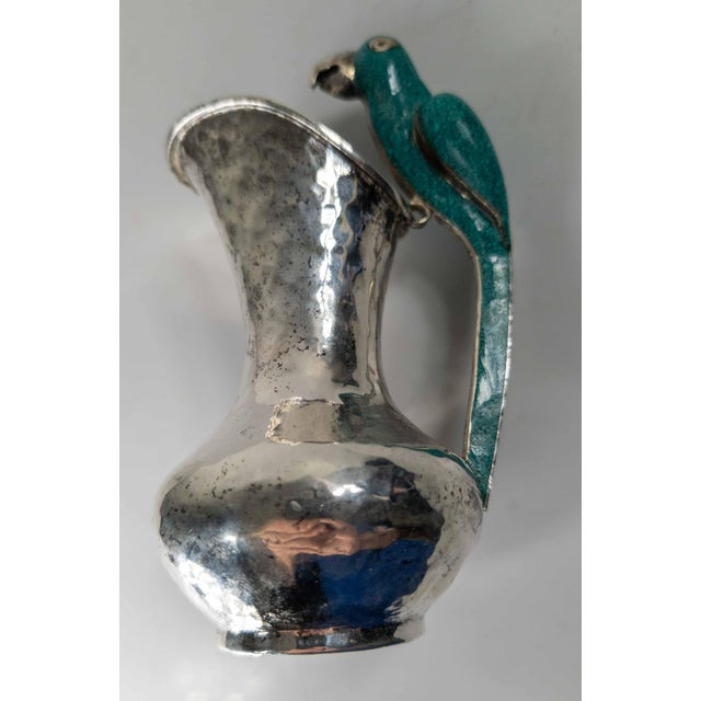Mid-Century Modern Silverplate Pitcher With Turquoise Bird After Los Castillos by Taxco Cobre For Sale - Image 11 of 13