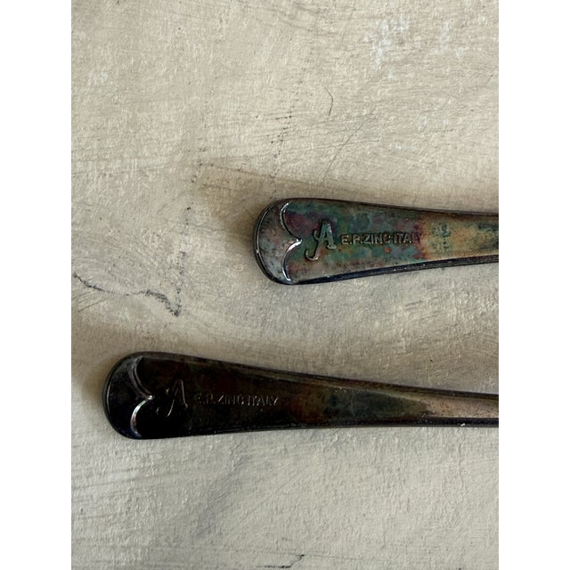 1950s Vintage Italian Silverplate Serving Spoon and Fork Aep Zing Italy Mid Century Tableware For Sale - Image 5 of 8