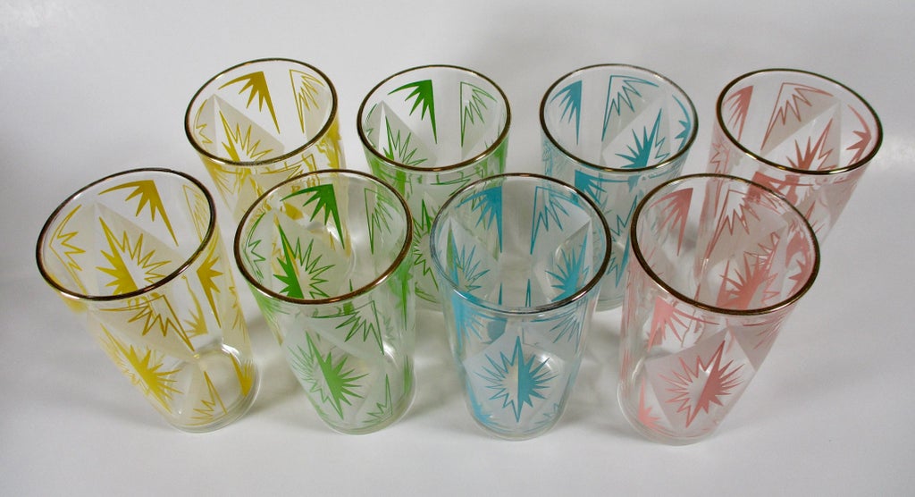 ヴィンテージ 太陽柄 グラス 4個セット 1960s Hazel-Atlas Mid-Century Atomic Pastel Starburst Glasses