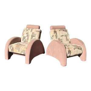 1980s Postmodern Sculptural Art Deco Revival Lounge Arm Chair in the Style of Ettora Sottsass - a Pair