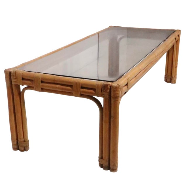 Mid Century Glass Top Bamboo Coffee Table For Sale - Image 10 of 14