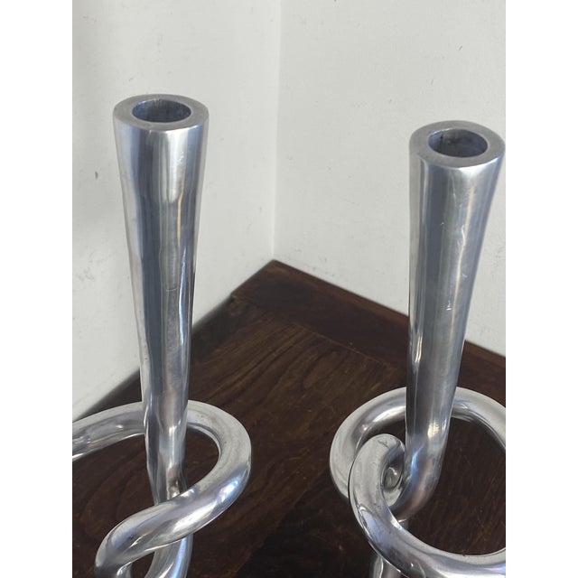 Large Knot-Shaped Aluminum Candlesticks, Italy, 1970, Set of 2 For Sale - Image 6 of 17