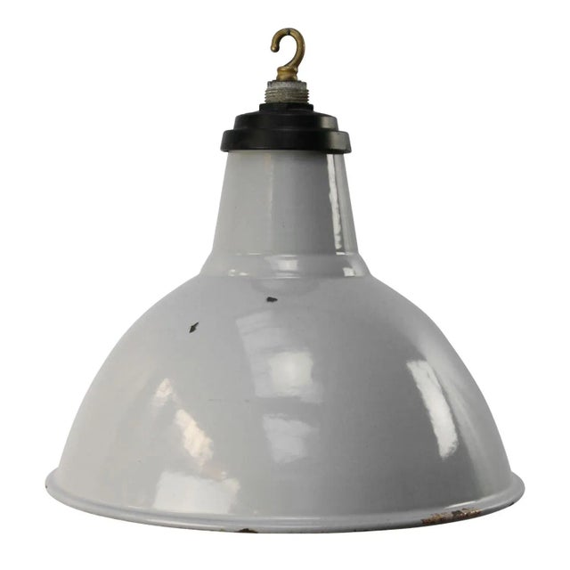 Vintage Industrial Gray Enamel British Pendant Light For Sale - Image 6 of 6