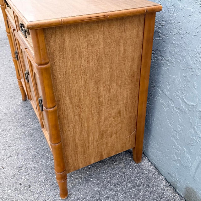 Brown Boho Chic Faux Bamboo and Wicker Sideboard by Broyhill For Sale - Image 8 of 11