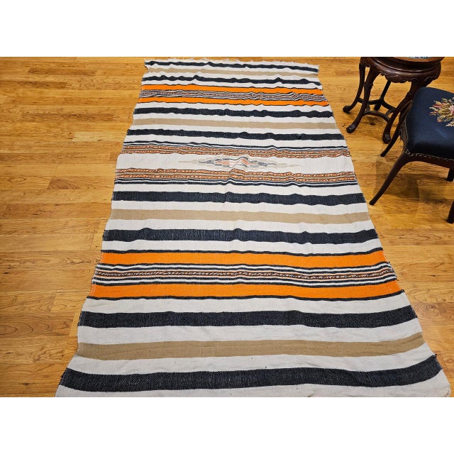 Textile Vintage American Southwestern Serape Kilim, Handwoven Stripe Pattern, Ivory & Tan, 5x8 For Sale - Image 7 of 18