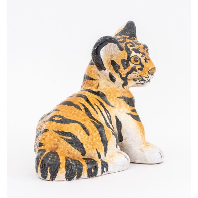 Orange Italian Modern Tiger Cub Ceramic Sculpture For Sale - Image 8 of 10