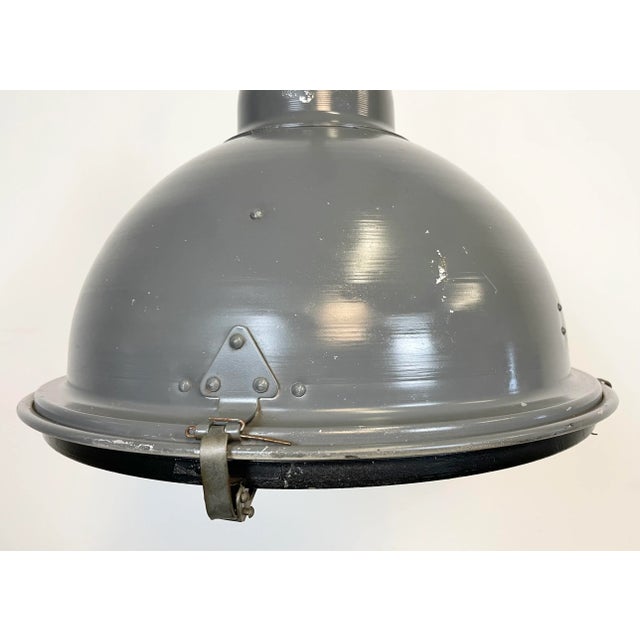 Industrial Grey Pendant Lamp with Clear Glass Cover, 1970s For Sale - Image 4 of 16