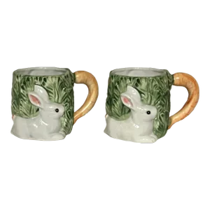 Ceramic Japan Rabbit in Carrot Patch Mug - a Pair