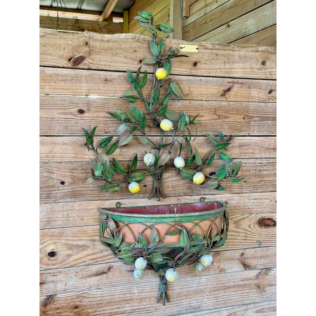 Rare Vintage Italian Tole Lemon Tree Wall Jardiniere With Five-Light Candelabra, Two-Piece Set For Sale - Image 11 of 12