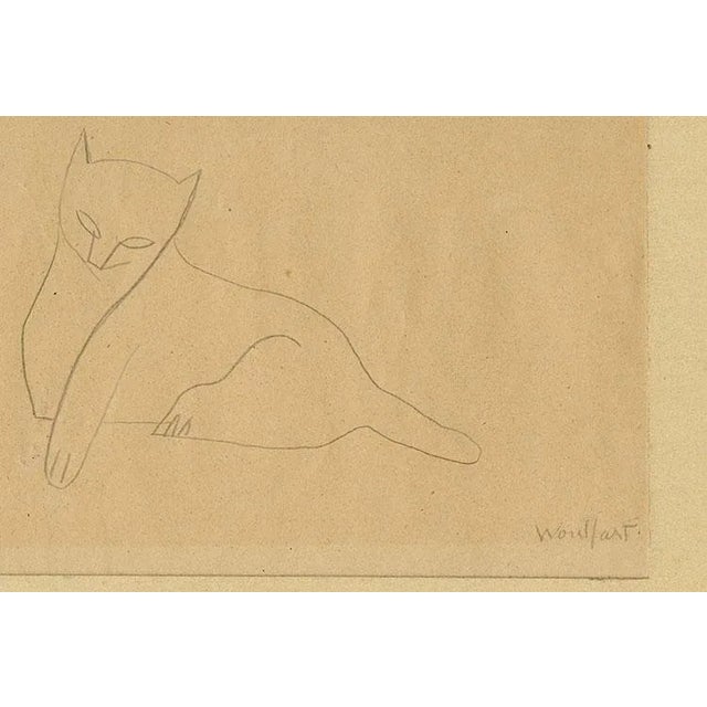 Simple figure sketch of a kitty cat by the late French artist Wouyart. The piece comes with a crude mat and is mounted...