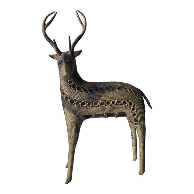 Vintage Indian Dhokra Brass Deer Sculpture For Sale