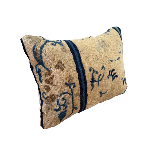 Chinese Custom Made Lumbar Pillow W/Antique Chinese Rug Fragment 14"w For Sale - Image 3 of 7
