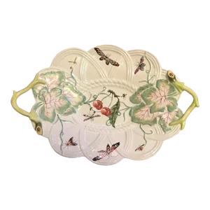 Antique 18th Century Chelsea Derby Porcelain Platter Decorated with Butterflies, Insects & Cherries