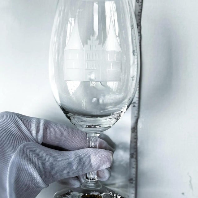 Mid-Century Modern Vintage Carl Rotter Lubeck Crystal Wine Glasses: Etched European Architecture - Set of 6 For Sale - Image 3 of 4