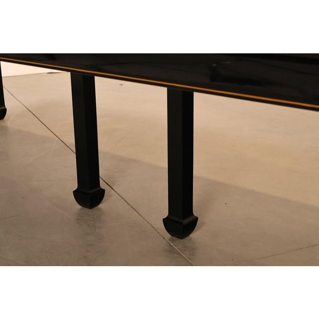Custom Black Lacquered 12 Foot Extendable Dining Table With Gold Line Inlay For Sale - Image 12 of 18