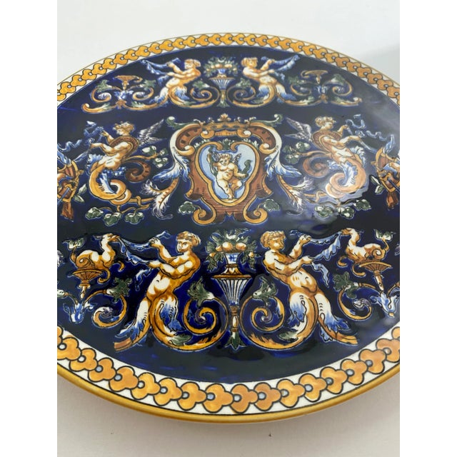 Beautiful Gein France Co Hand Painted Faience Plate “Renaissance” pattern Figures are of Mermen & other Mythical...