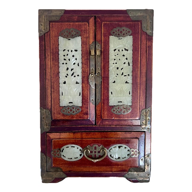 Large Jade Panel and Rosewood Chinese Jewelry Box, Republic Period, Shanghai For Sale
