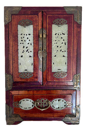 Large Jade Panel and Rosewood Chinese Jewelry Box, Republic Period, Shanghai