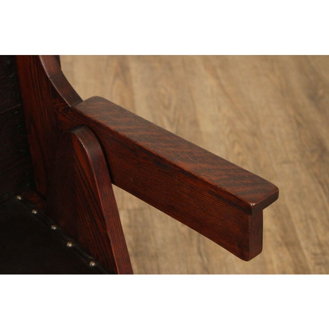 English Arts And Crafts Oak and Leather Metamorphic Armchair Game Table For Sale - Image 4 of 12