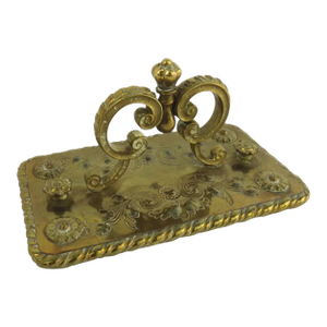 19th Century Repousse Brass Ink Blotter with Cast Handle Crown Finial