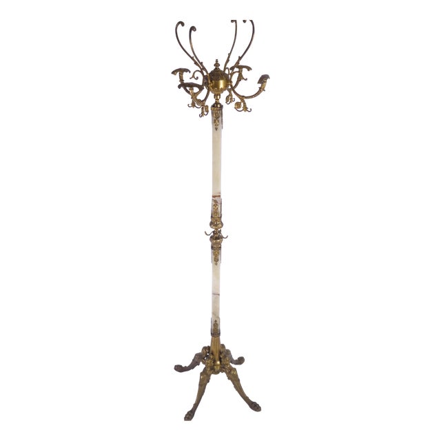 Mid-Century Hollywood Regency Italian Brass & Onyx Coat Rack, 1950s For Sale