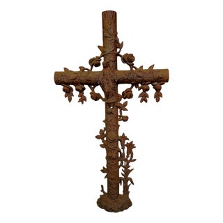 Antique Cast Iron Virgin Mary Cross with Roses, 1890s For Sale