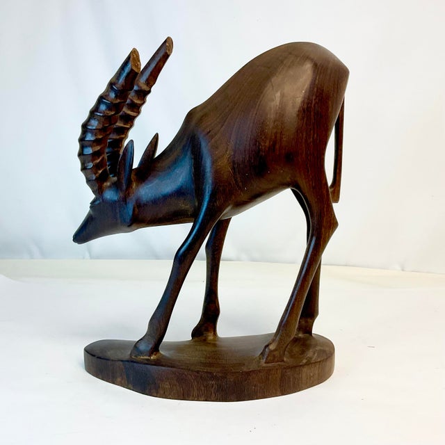 1970s Vintage Arts & Crafts Rustic Hand-Carved Walnut Gazelle Statue. For Sale - Image 6 of 11